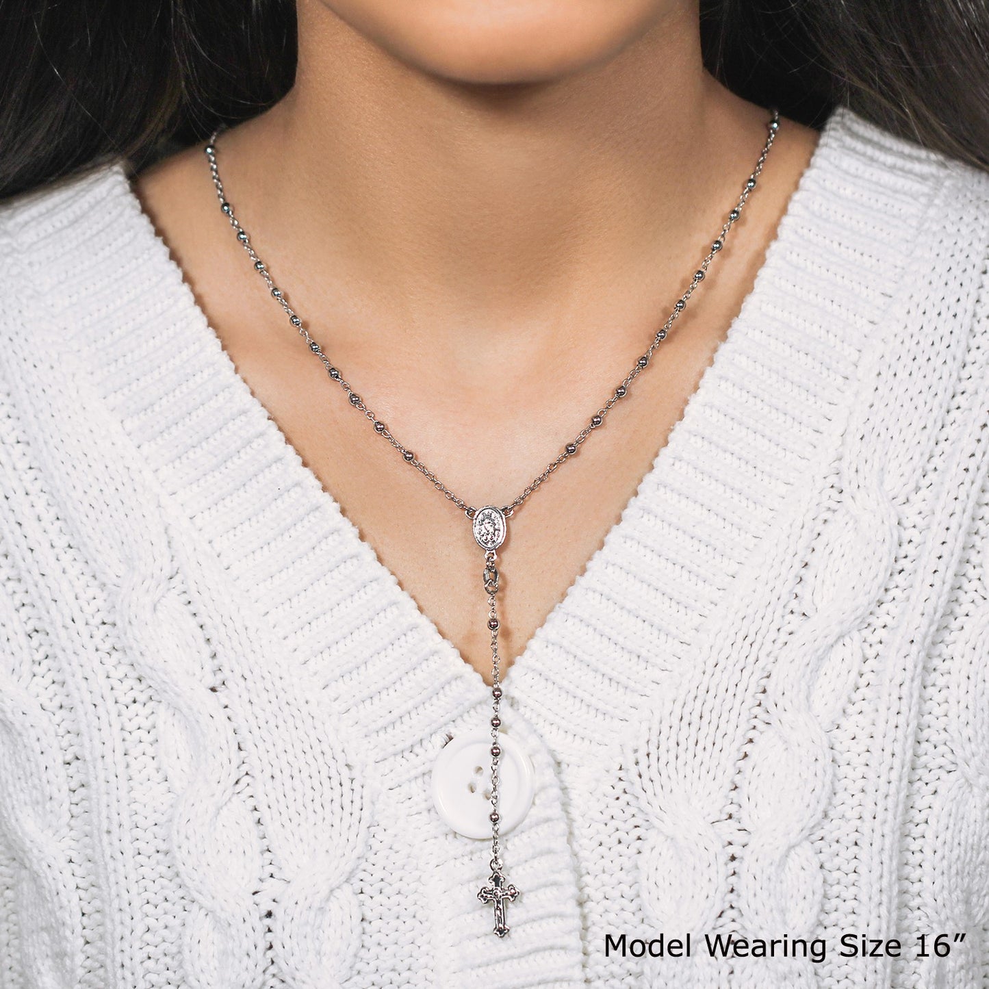 Fine Rosary Chain and Bead Necklace in Sterling Silver-Teresa&#39;s Fashionista LLC