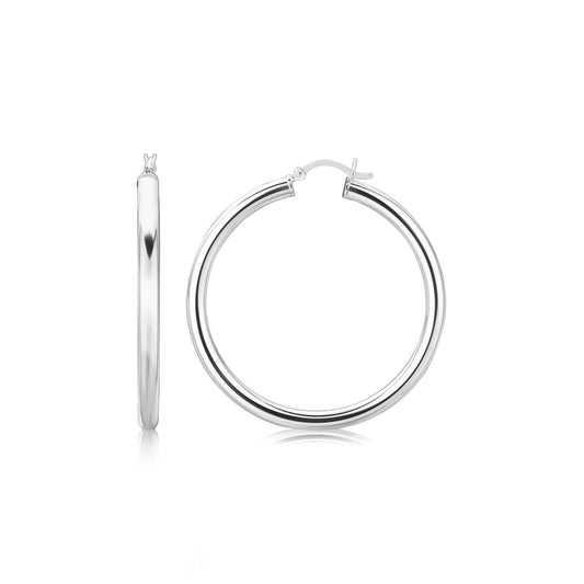 Sterling Silver Rhodium Plated Thick Large Polished Hoop Design Earrings (40mm)-Teresa&#39;s Fashionista LLC