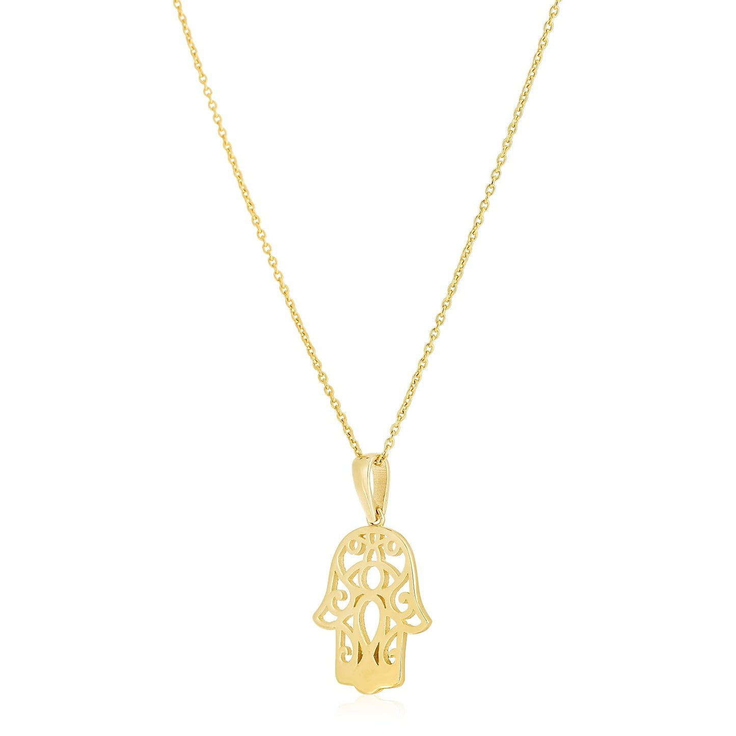 14k Yellow Gold High Polish Hamsa Amulet Necklace-Teresa&#39;s Fashionista LLC