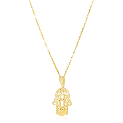 14k Yellow Gold High Polish Hamsa Amulet Necklace-Teresa&#39;s Fashionista LLC