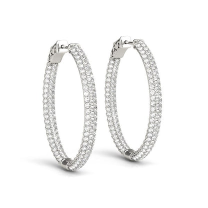 14k White Gold Diamond Hoop Double Sided Three Row Earrings (2 cttw)-Teresa&#39;s Fashionista LLC