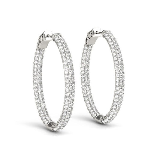 14k White Gold Diamond Hoop Double Sided Three Row Earrings (2 cttw)-Teresa&#39;s Fashionista LLC