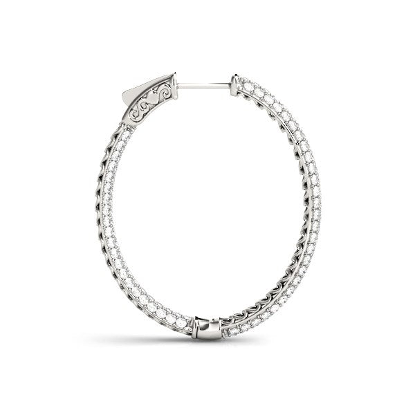 14k White Gold Diamond Hoop Double Sided Three Row Earrings (2 cttw)-Teresa&#39;s Fashionista LLC