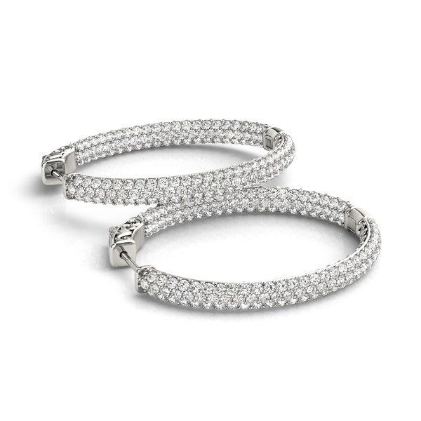 14k White Gold Diamond Hoop Double Sided Three Row Earrings (2 cttw)-Teresa&#39;s Fashionista LLC