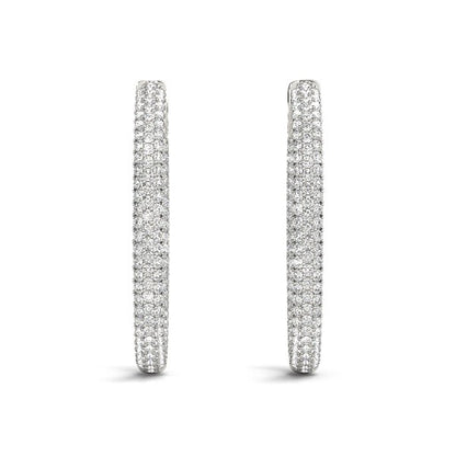 14k White Gold Diamond Hoop Double Sided Three Row Earrings (2 cttw)-Teresa&#39;s Fashionista LLC