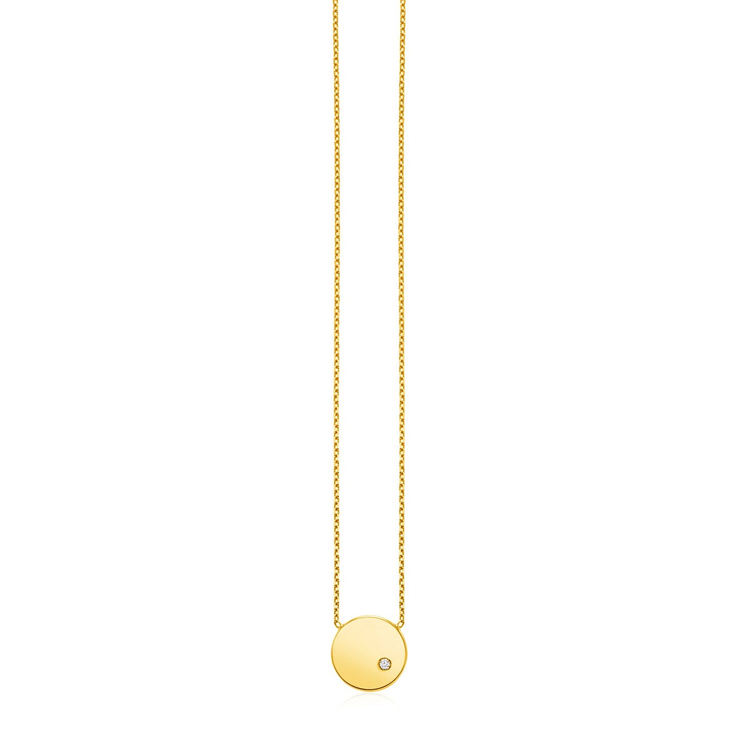 14k Yellow Gold Necklace with Polished Round Pendant with Diamond-Teresa&#39;s Fashionista LLC