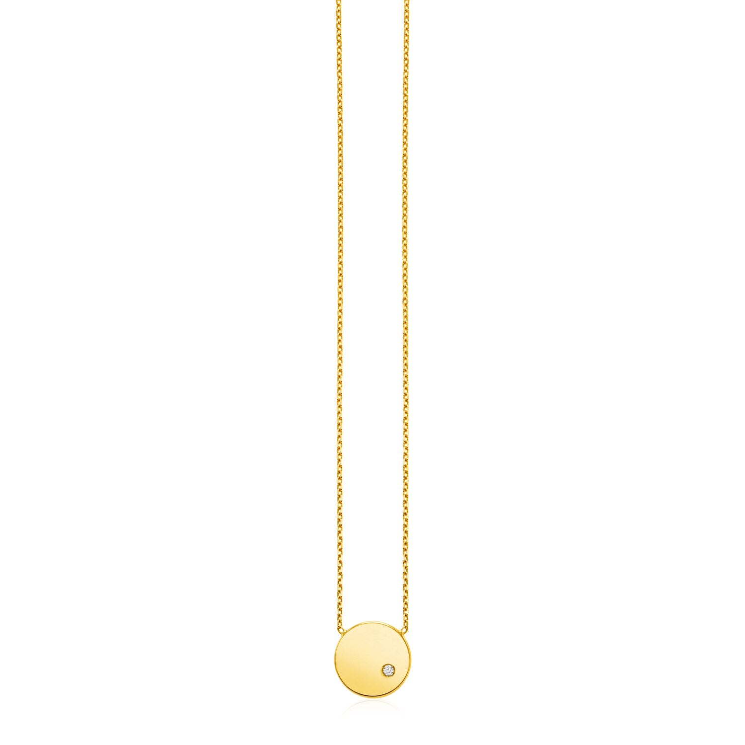 14k Yellow Gold Necklace with Polished Round Pendant with Diamond-Teresa&#39;s Fashionista LLC