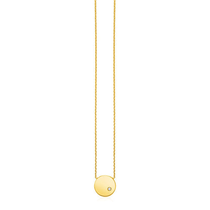 14k Yellow Gold Necklace with Polished Round Pendant with Diamond-Teresa&#39;s Fashionista LLC