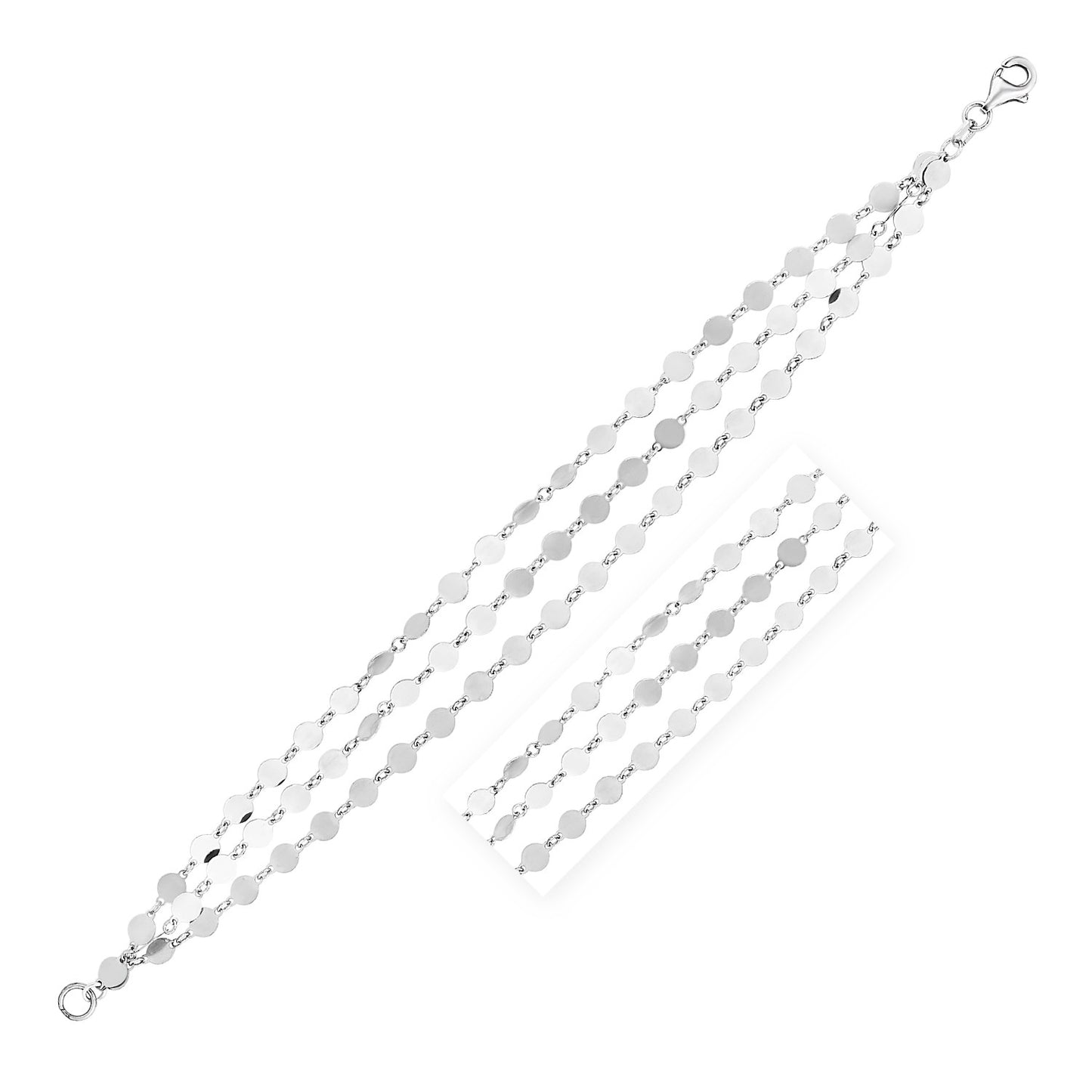 Sterling Silver Three Strand Mirror Link Bracelet-Teresa&#39;s Fashionista LLC