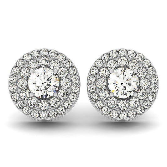 14k White Gold Double Halo Round Diamond Earrings (1 1/4 cttw)-Teresa&#39;s Fashionista LLC