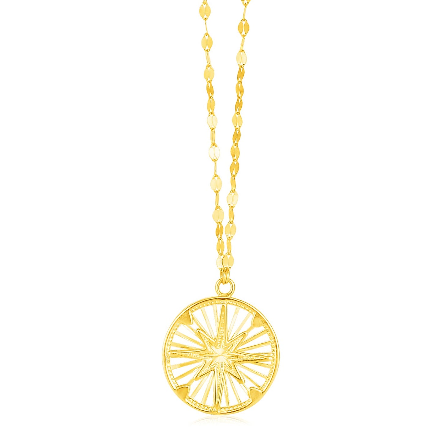 14k Yellow Gold Necklace with Compass Pendant-Teresa&#39;s Fashionista LLC