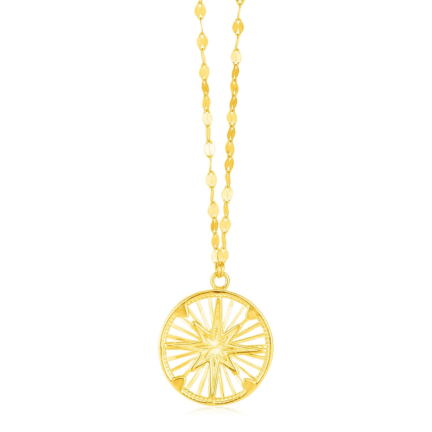 14k Yellow Gold Necklace with Compass Pendant-Teresa&#39;s Fashionista LLC