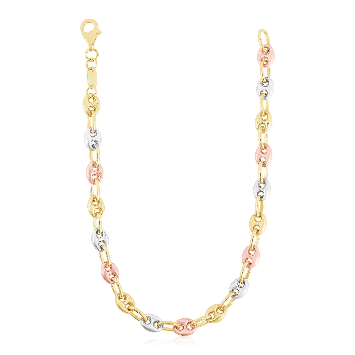 14k Tri Color Gold High Polish Puffed Mariner Link Chain-Teresa&#39;s Fashionista LLC