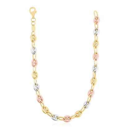 14k Tri Color Gold High Polish Puffed Mariner Link Chain-Teresa&#39;s Fashionista LLC