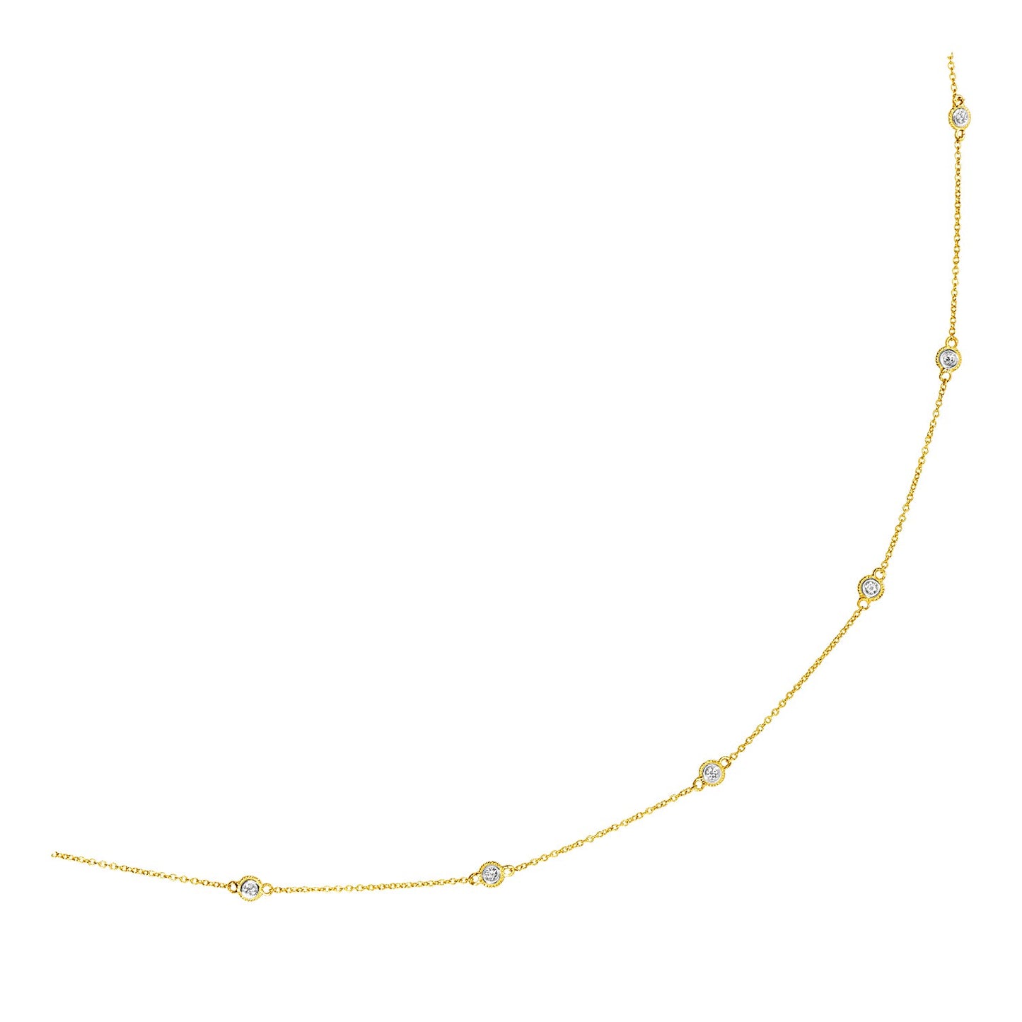 14k Yellow Gold Station Necklace with Round Diamonds-Teresa&#39;s Fashionista LLC