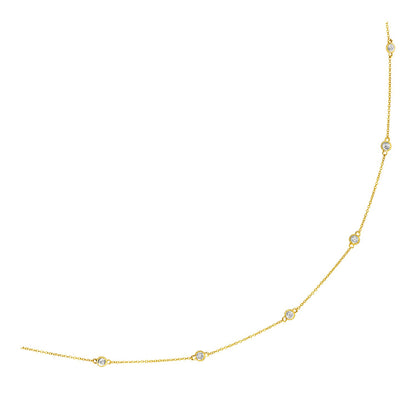 14k Yellow Gold Station Necklace with Round Diamonds-Teresa&#39;s Fashionista LLC