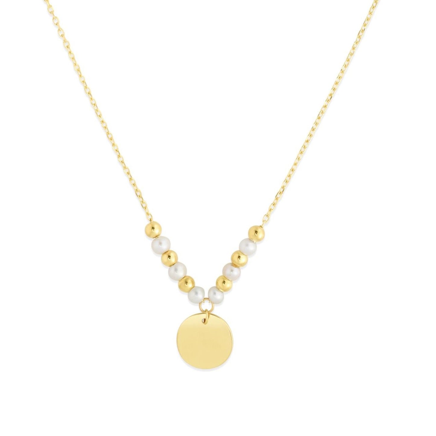 14k Yellow Gold High Polish Beaded Pearl Disc Drop Pallina Necklace-Teresa&#39;s Fashionista LLC