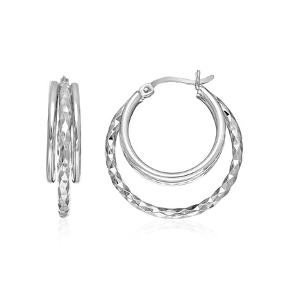 Two-Part Graduated Polished and Textured Hoop Earrings in Sterling Silver-Teresa&#39;s Fashionista LLC