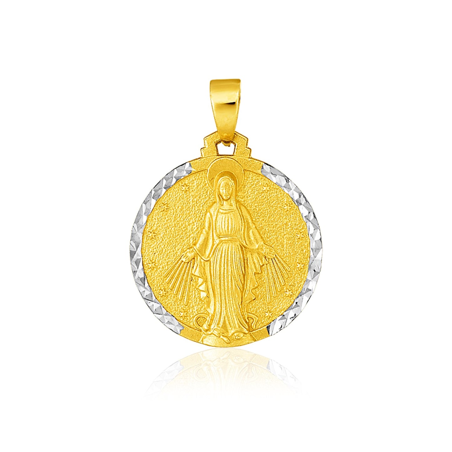 14k Two Tone Gold Round Religious Medal Pendant-Teresa&#39;s Fashionista LLC