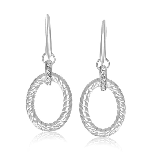 Sterling Silver Rhodium Finished Diamond Embellished Oval Rope Drop Earrings-Teresa&#39;s Fashionista LLC