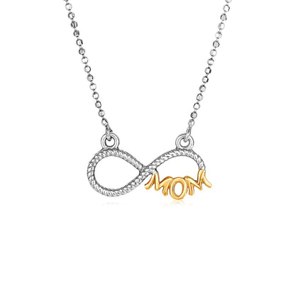 Sterling Silver Two Toned Mom Necklace with Cubic Zirconias-Teresa&#39;s Fashionista LLC