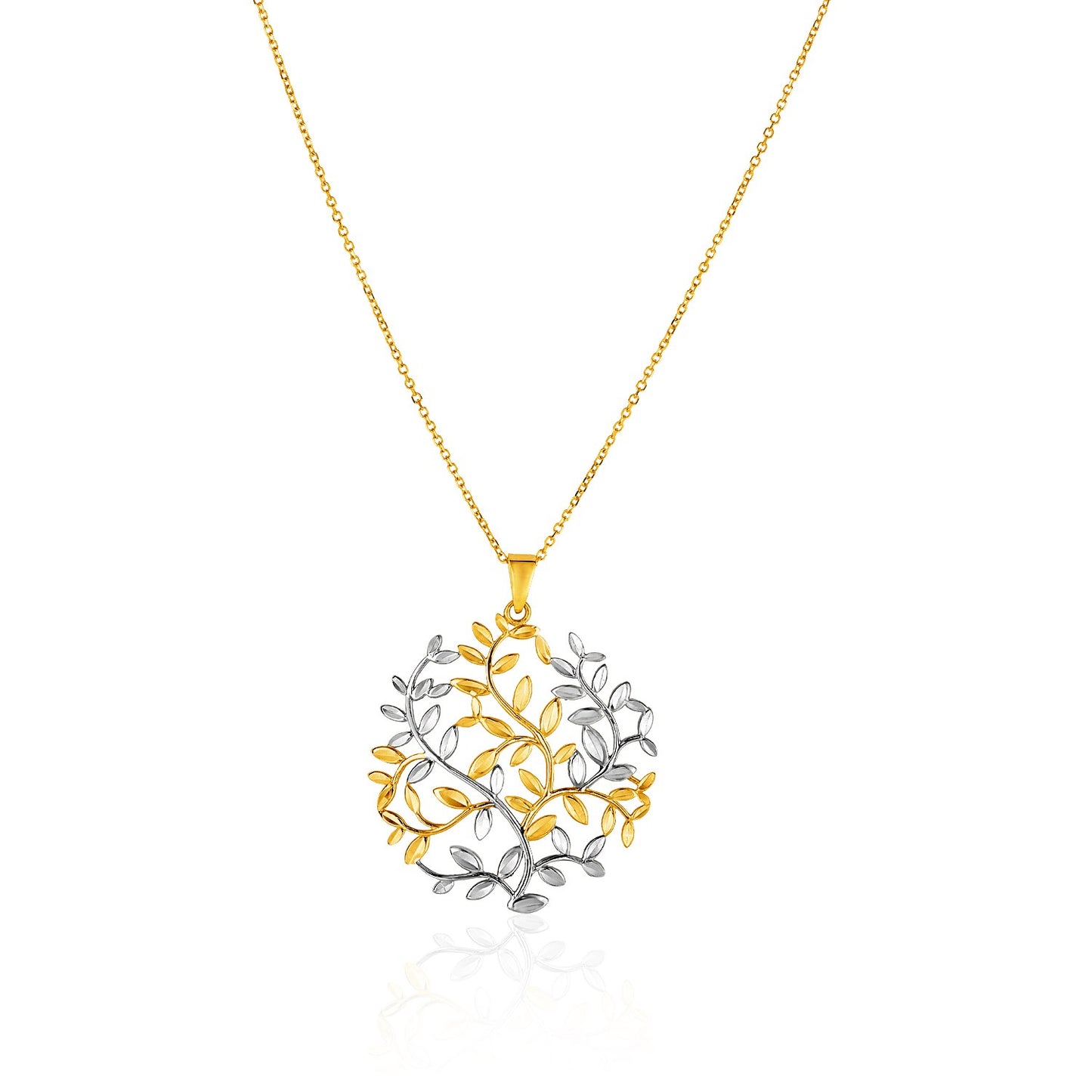 14k Two-Tone Yellow and White Gold Tree of Life Pendant-Teresa&#39;s Fashionista LLC