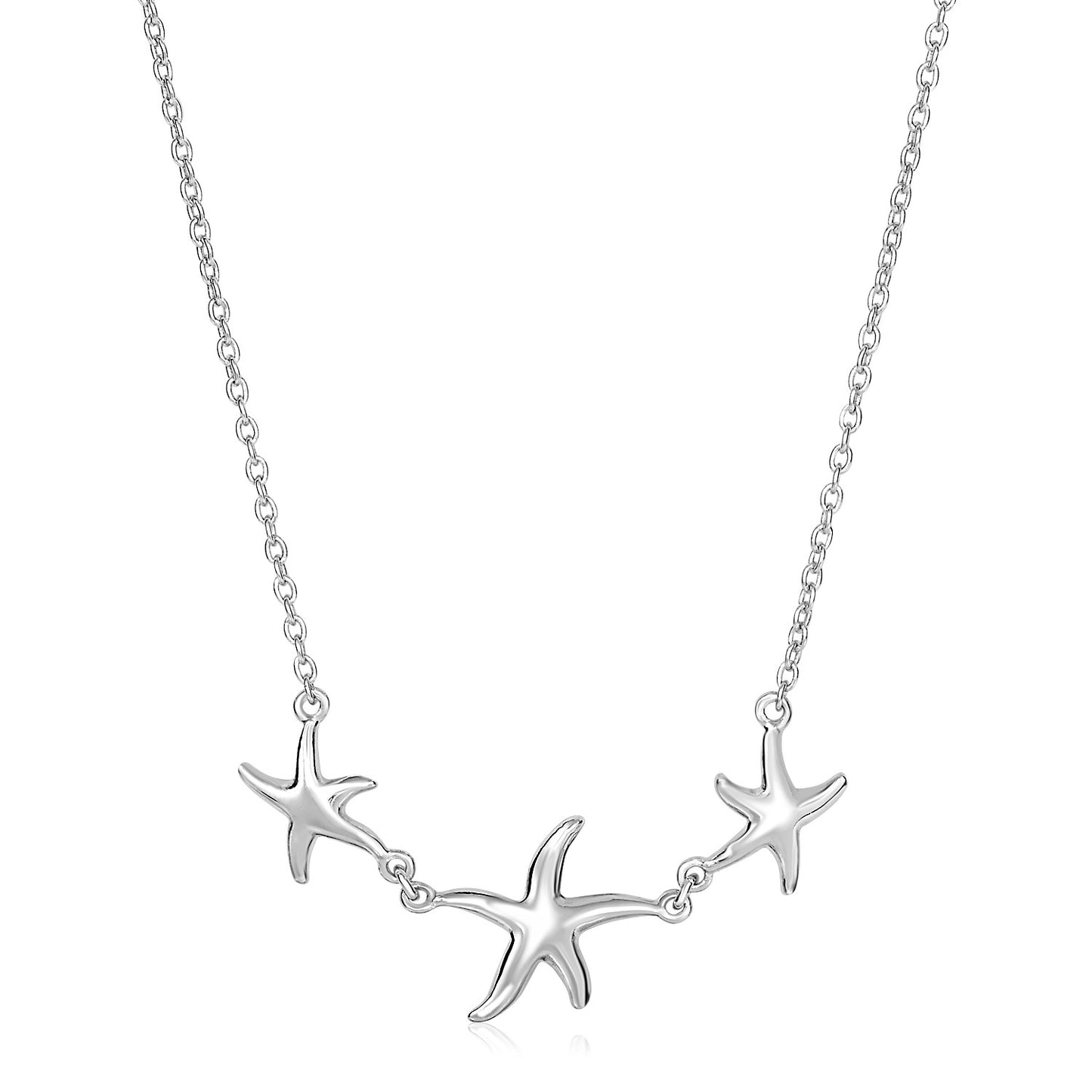 Sterling Silver Necklace with Three Starfish-Teresa&#39;s Fashionista LLC