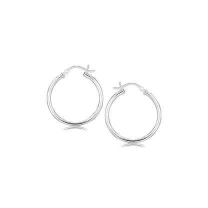 Sterling Silver Rhodium Plated Thin and Polished Hoop Motif Earrings (25mm)-Teresa&#39;s Fashionista LLC