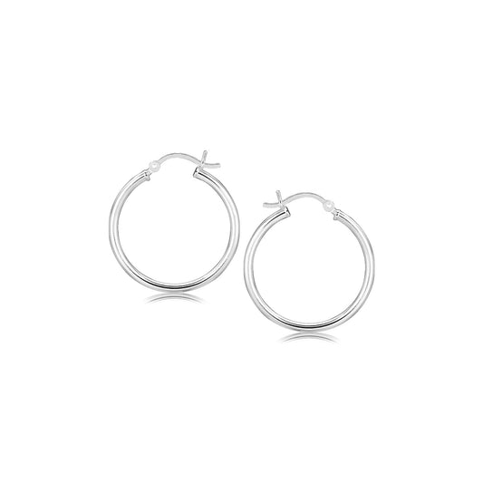 Sterling Silver Rhodium Plated Thin and Polished Hoop Motif Earrings (25mm)-Teresa&#39;s Fashionista LLC