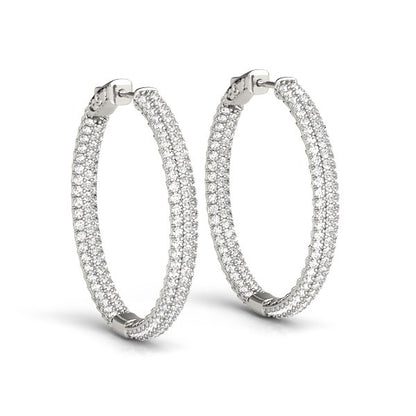 14k White Gold Two Row Pave Set Diamond Hoop Earrings (7 cttw)-Teresa&#39;s Fashionista LLC