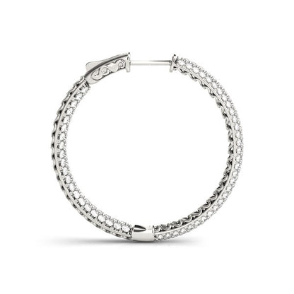 14k White Gold Two Row Pave Set Diamond Hoop Earrings (7 cttw)-Teresa&#39;s Fashionista LLC