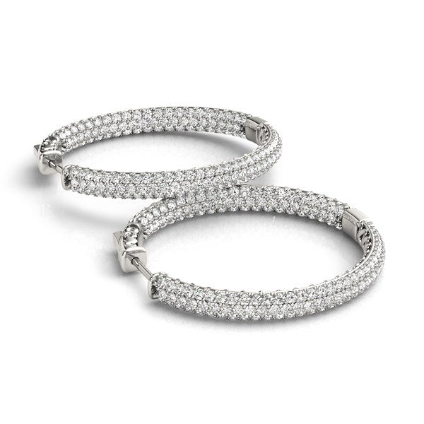 14k White Gold Two Row Pave Set Diamond Hoop Earrings (7 cttw)-Teresa&#39;s Fashionista LLC