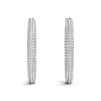 14k White Gold Two Row Pave Set Diamond Hoop Earrings (7 cttw)-Teresa&#39;s Fashionista LLC