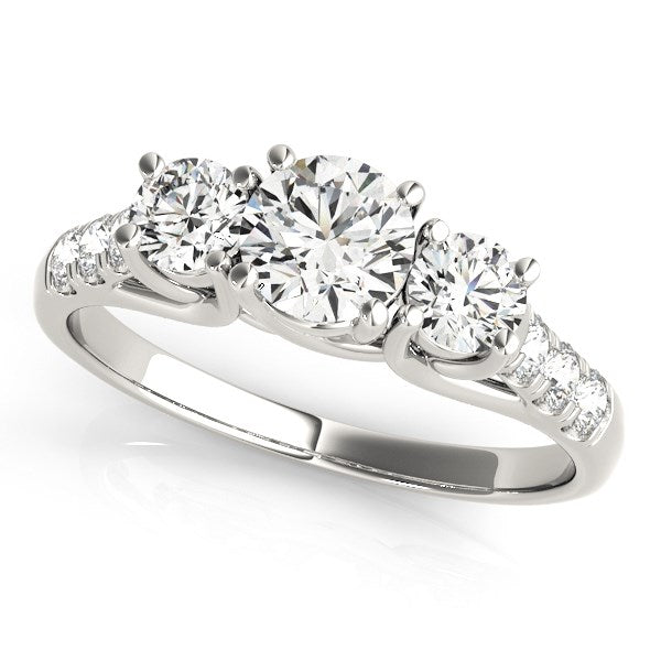 14k White Gold Trellis Set 3 Stone Round Diamond Engagement Ring (1 1/8 cttw)-Teresa&#39;s Fashionista LLC