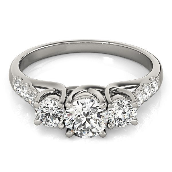 14k White Gold Trellis Set 3 Stone Round Diamond Engagement Ring (1 1/8 cttw)-Teresa&#39;s Fashionista LLC