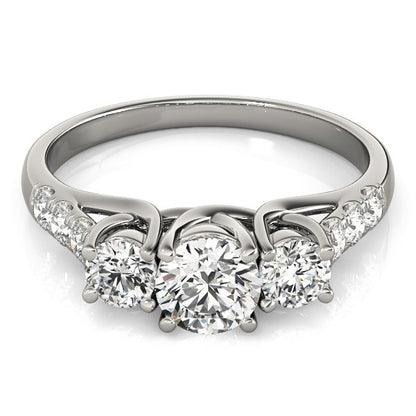 14k White Gold Trellis Set 3 Stone Round Diamond Engagement Ring (1 1/8 cttw)-Teresa&#39;s Fashionista LLC