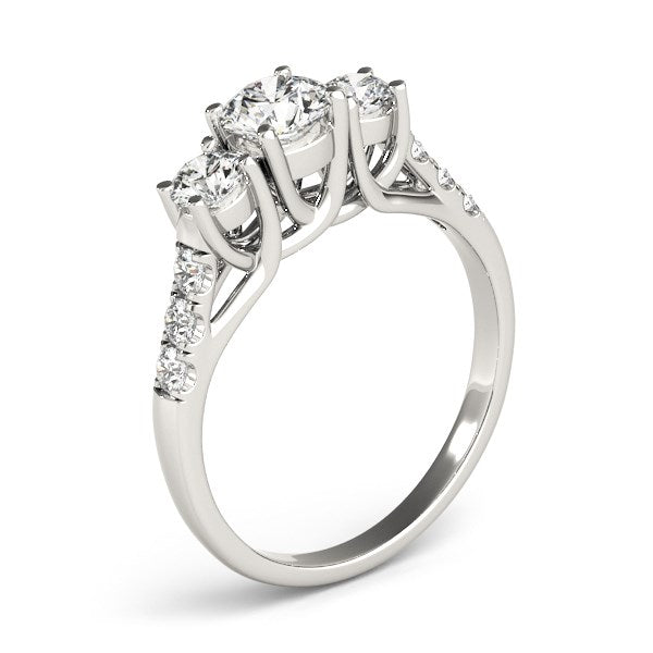 14k White Gold Trellis Set 3 Stone Round Diamond Engagement Ring (1 1/8 cttw)-Teresa&#39;s Fashionista LLC