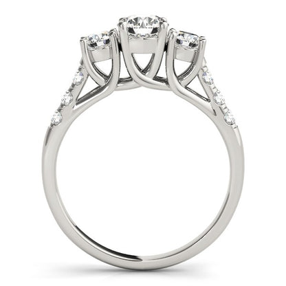 14k White Gold Trellis Set 3 Stone Round Diamond Engagement Ring (1 1/8 cttw)-Teresa&#39;s Fashionista LLC