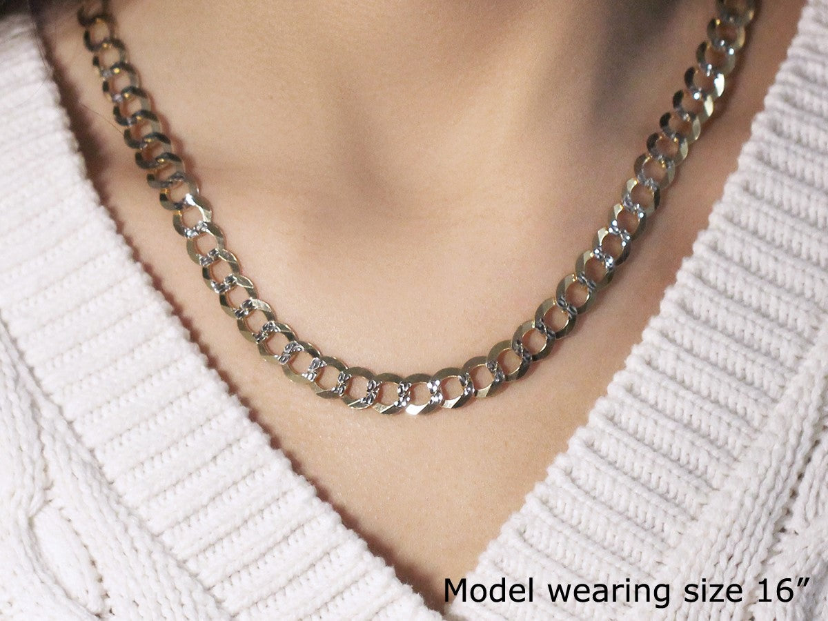 8.2 mm 14k Two Tone Gold Pave Curb Chain-Teresa&#39;s Fashionista LLC