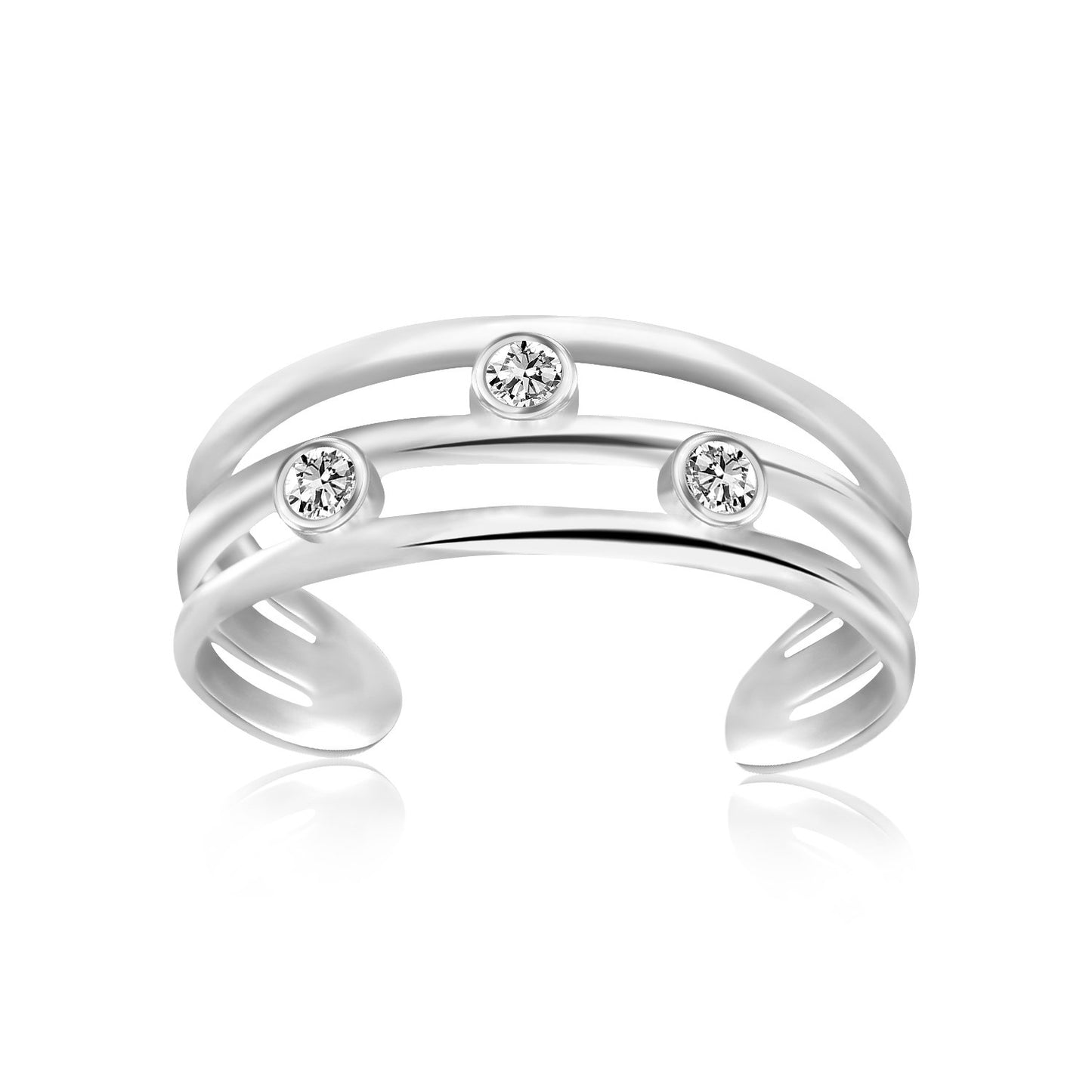 Sterling Silver Rhodium Plated Triple Line Open Motif Cubic Zirconia Toe Ring-Teresa&#39;s Fashionista LLC