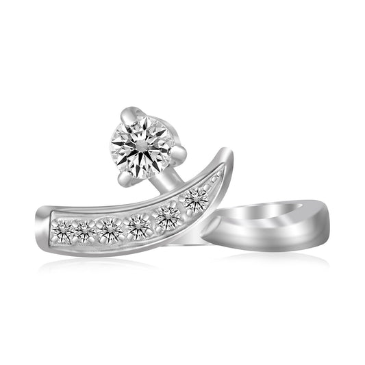 Sterling Silver Rhodium Plated Crossover Cubic Zirconia Accented Toe Ring - Teresa's Fashionista LLC