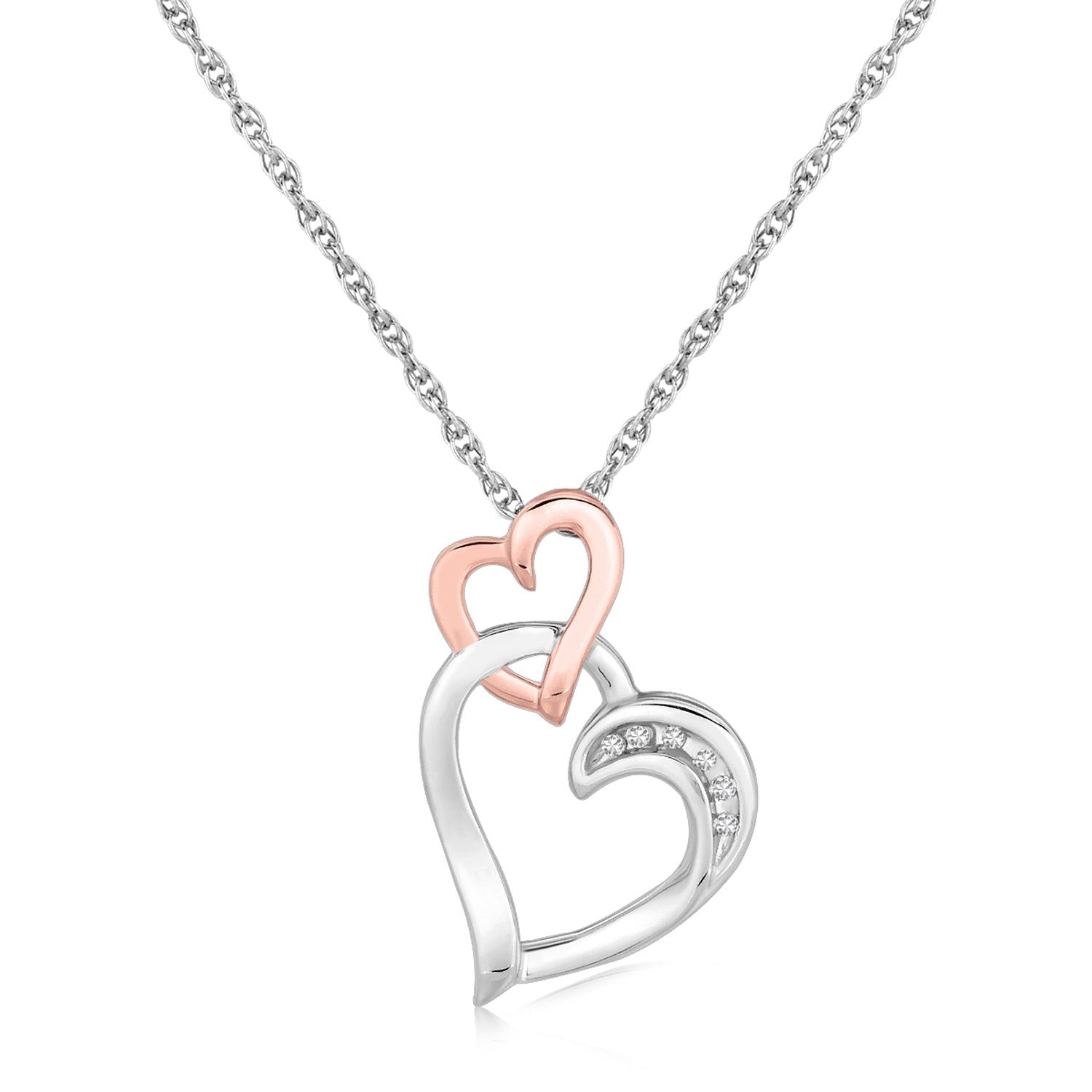 Sterling Silver Cascading Dual Heart Diamond Accented Pendant (.02 cttw)-Teresa&#39;s Fashionista LLC