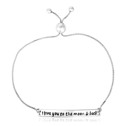 Sterling Silver Adjustable I Love You to the Moon and Back Bracelet-Teresa&#39;s Fashionista LLC