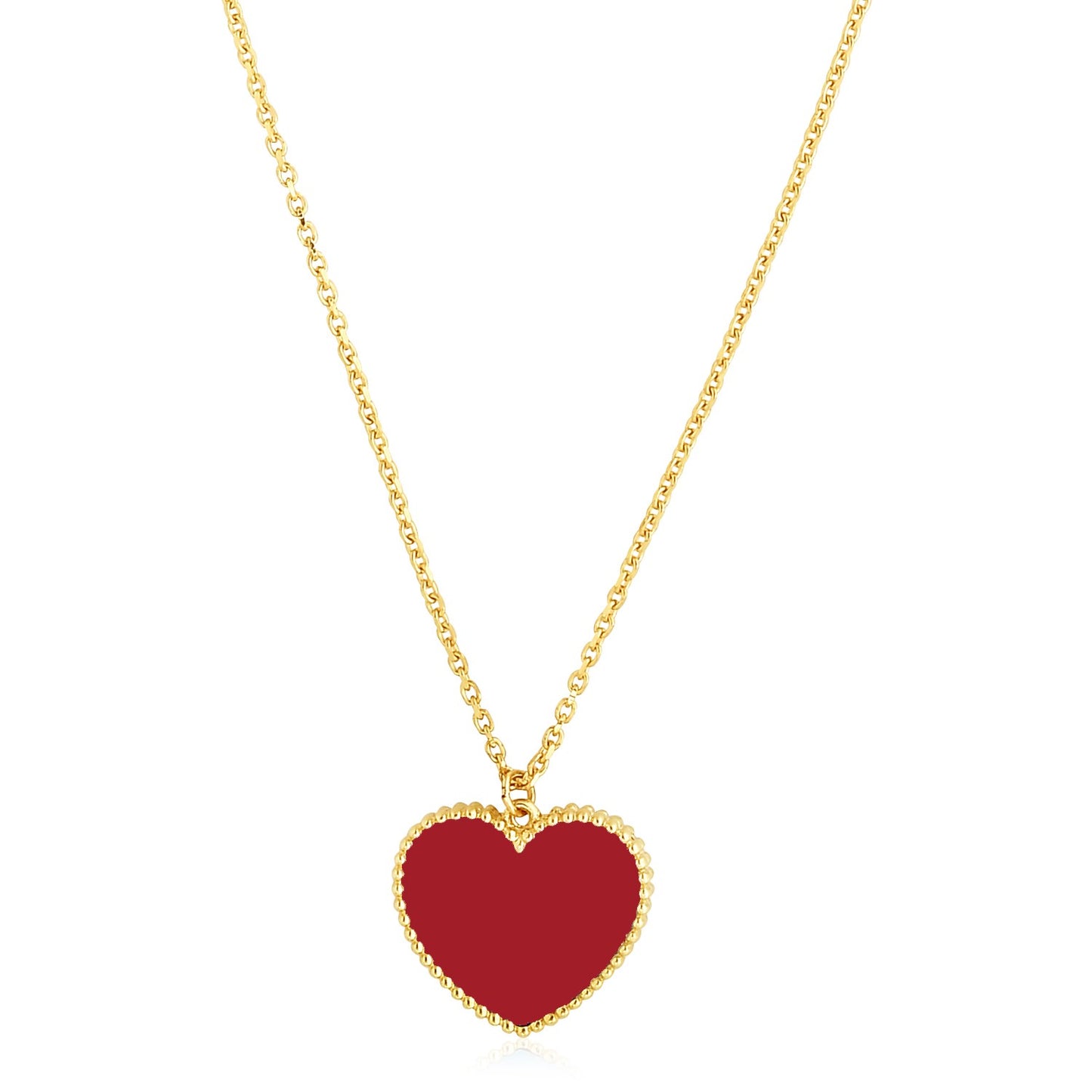 14k Yellow Gold High Polish Heart Red Cornelia Paste Necklace-Teresa&#39;s Fashionista LLC