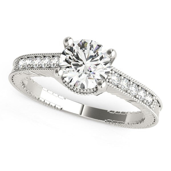 14k White Gold Round Antique Style Diamond Engagement Ring (1 1/8 cttw)-Teresa&#39;s Fashionista LLC