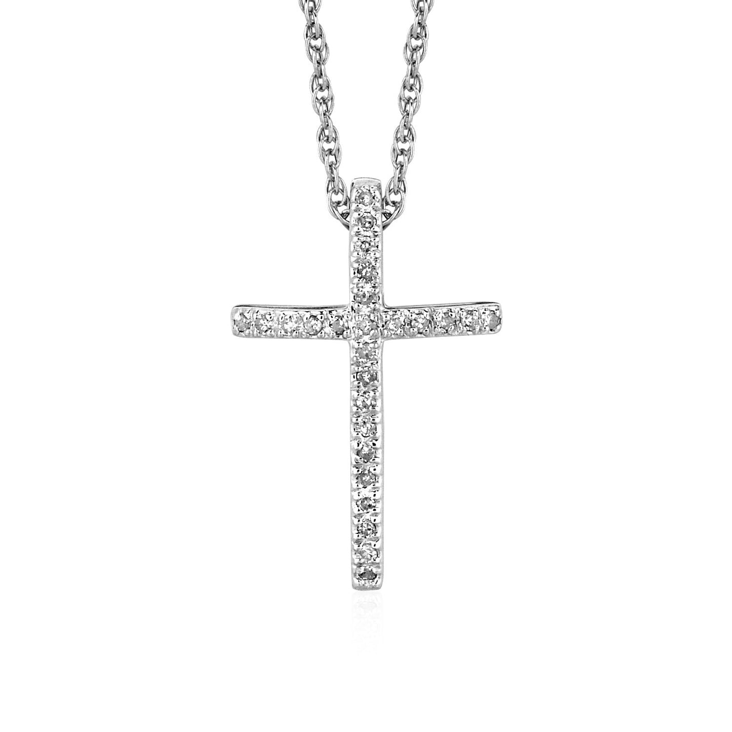 Narrow Cross Pendant with Diamonds in Sterling Silver-Teresa&#39;s Fashionista LLC