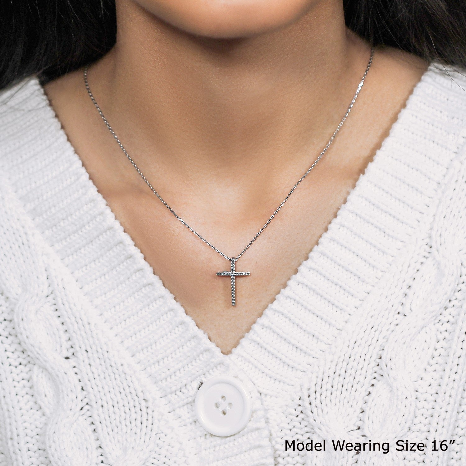 Narrow Cross Pendant with Diamonds in Sterling Silver-Teresa&#39;s Fashionista LLC