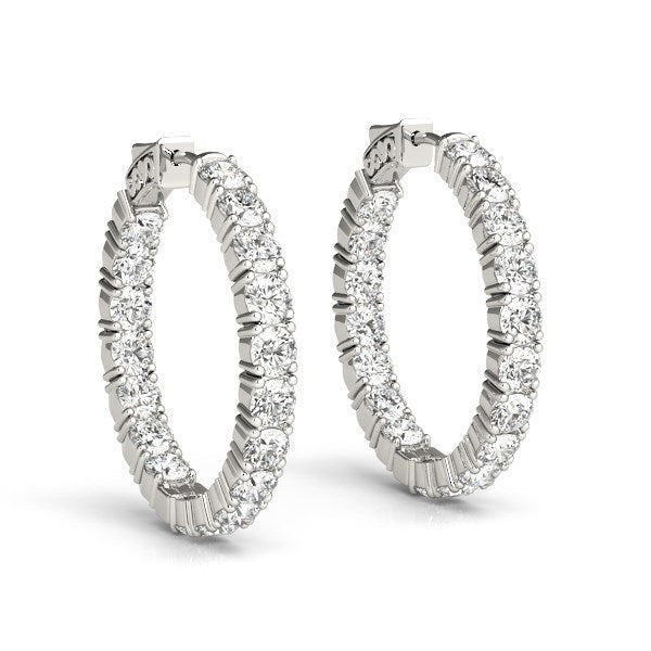 14k White Gold Two Sided Prong Set Diamond Hoop Earrings (3 1/2 cttw)-Teresa&#39;s Fashionista LLC