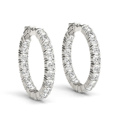 14k White Gold Two Sided Prong Set Diamond Hoop Earrings (3 1/2 cttw)-Teresa&#39;s Fashionista LLC