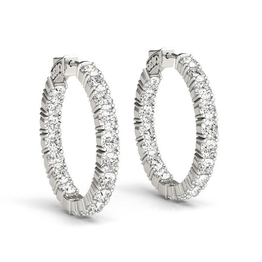 14k White Gold Two Sided Prong Set Diamond Hoop Earrings (3 1/2 cttw)-Teresa&#39;s Fashionista LLC